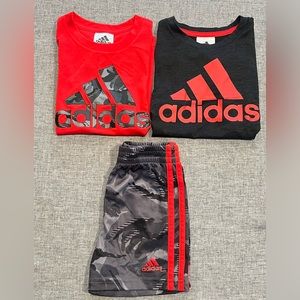 Adidas 2T T-shirts & short set (2 shirt & 1 shorts) Red, Black & Gray